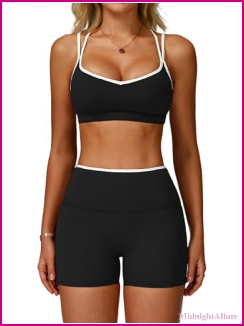 2 Piece Workout Set Strappy Sports Bra High Waist Shorts Yoga Pilates Outfit
